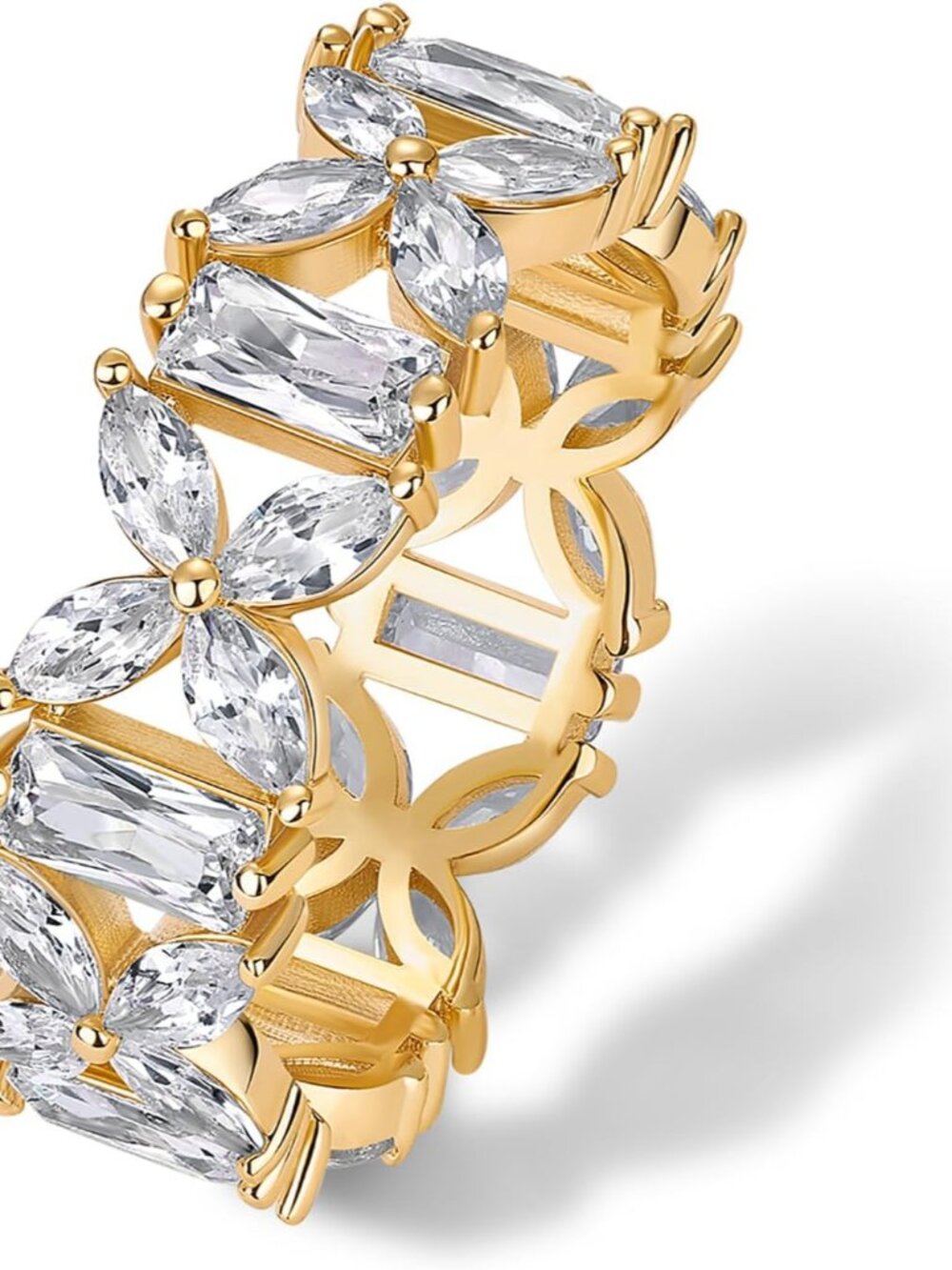 14K Gold Plated Marquise Eternity Rings for Women - Cubic Zirconia Chunky Stacka